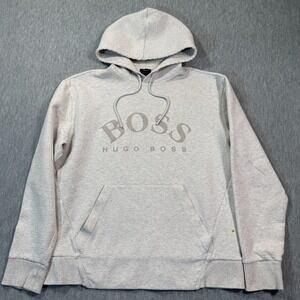 Hugo Boss Hoodie Women L Gray Relaxed Fit Pullover Big Logo Streetwear Casual